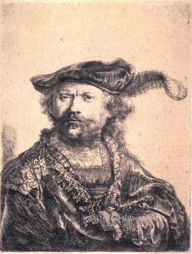 Rembrandt van Rijn Werke - in Samtkappe und Plume SIL Porträt Rembrandt